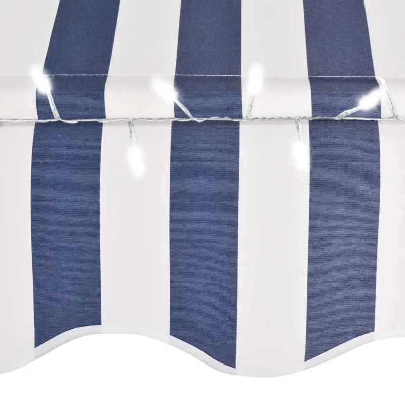 Rankinė ištraukiama markizė su LED, mėlyna ir balta, 200cm