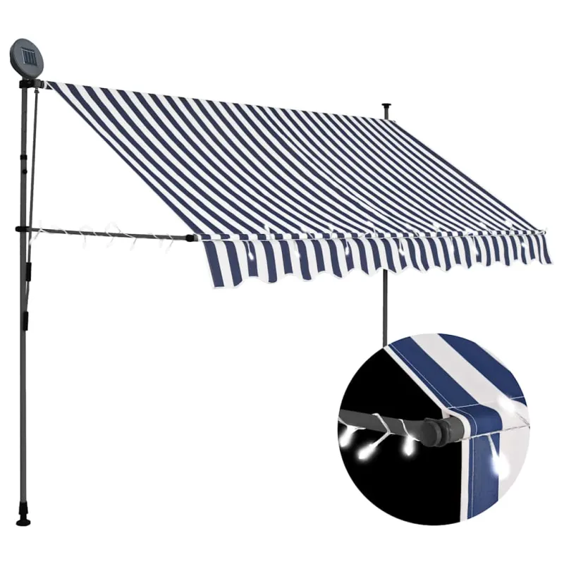 Rankinė ištraukiama markizė su LED, mėlyna ir balta, 250cm