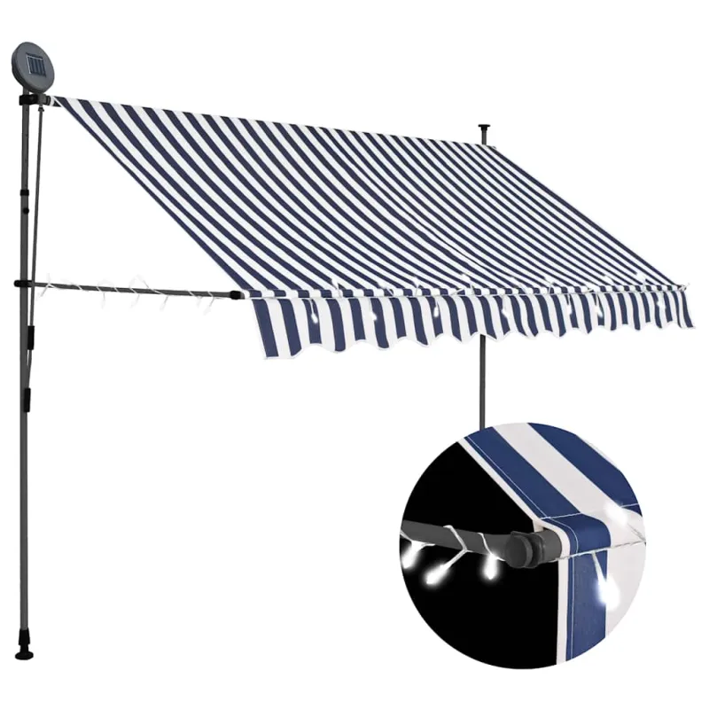 Rankinė ištraukiama markizė su LED, mėlyna ir balta, 300cm