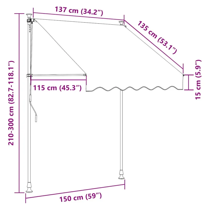Rankinė ištraukiama markizė su LED, geltona ir mėlyna, 150cm