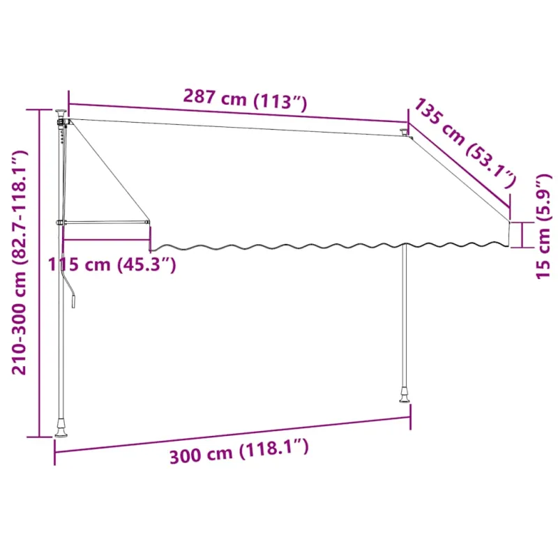 Rankinė ištraukiama markizė su LED, balta ir oranžinė, 300cm