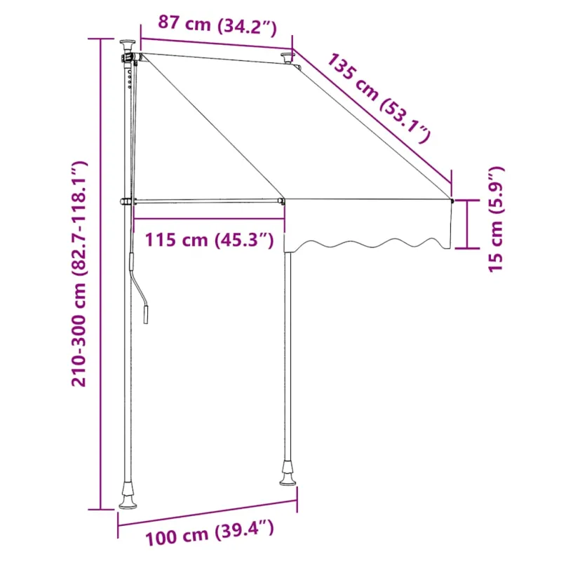 Rankiniu būdu ištraukiama markizė su LED, antracito, 100cm