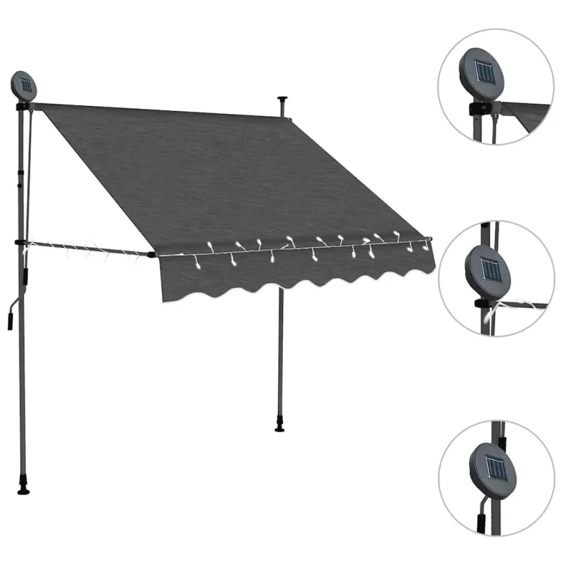 Rankiniu būdu ištraukiama markizė su LED, antracito, 200cm