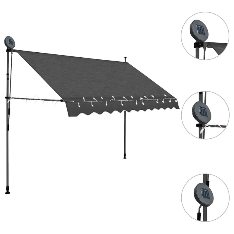 Rankiniu būdu ištraukiama markizė su LED, antracito, 250cm