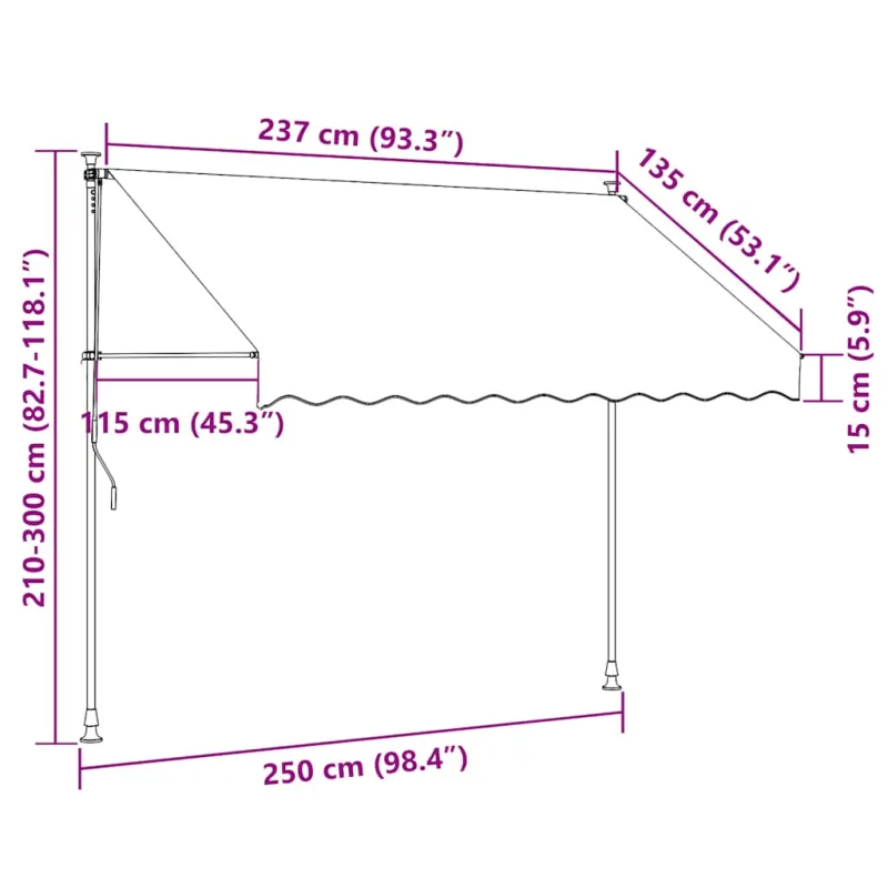Rankiniu būdu ištraukiama markizė su LED, antracito, 250cm