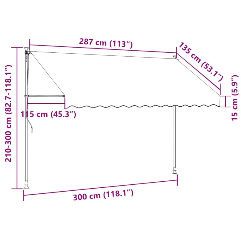 Rankiniu būdu ištraukiama markizė su LED, antracito, 300cm