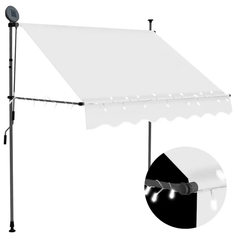 Rankiniu būdu ištraukiama markizė su LED, kreminė, 100cm
