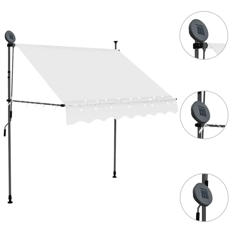 Rankiniu būdu ištraukiama markizė su LED, kreminė, 100cm