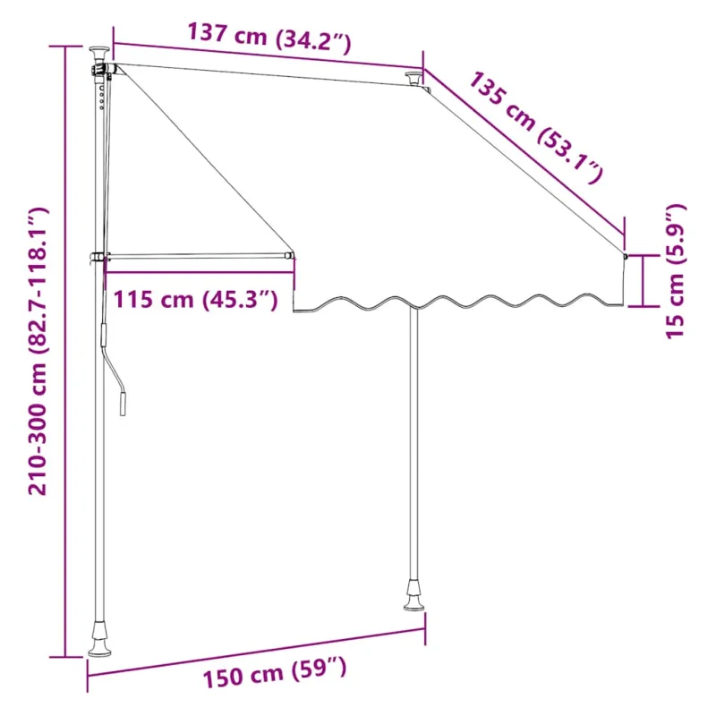 Rankiniu būdu ištraukiama markizė su LED, kreminė, 150cm