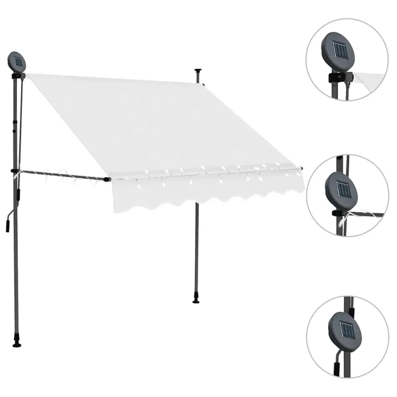 Rankiniu būdu ištraukiama markizė su LED, kreminė, 200cm