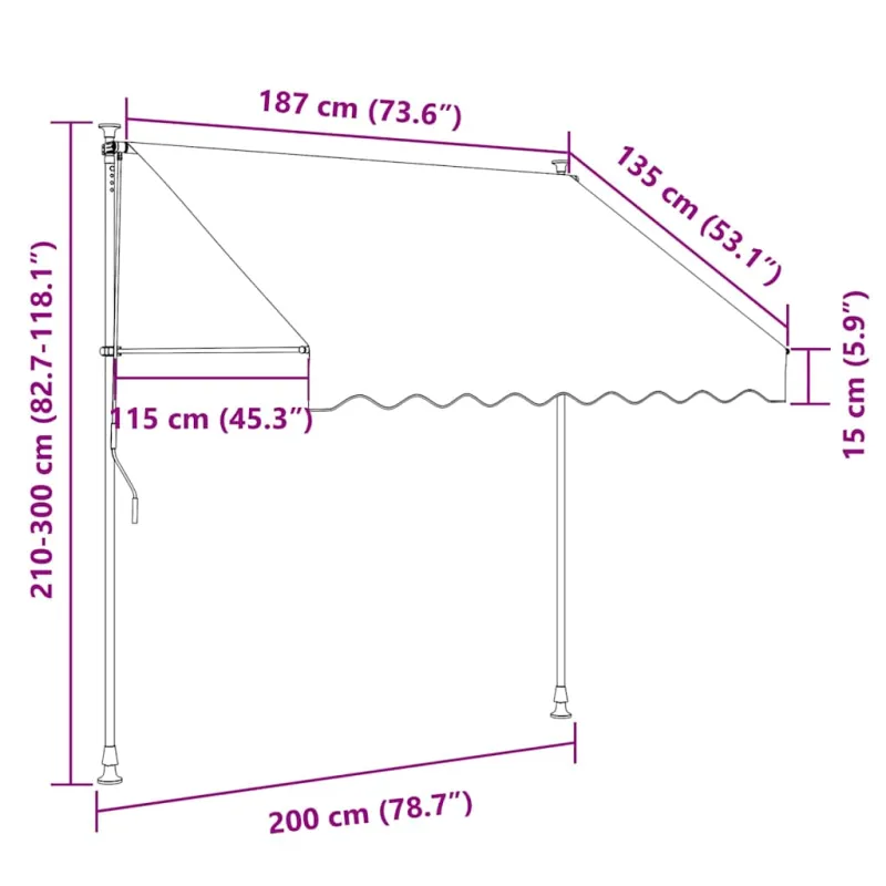 Rankiniu būdu ištraukiama markizė su LED, kreminė, 200cm