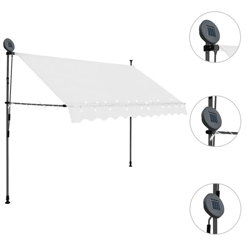 Rankiniu būdu ištraukiama markizė su LED, kreminė, 250cm