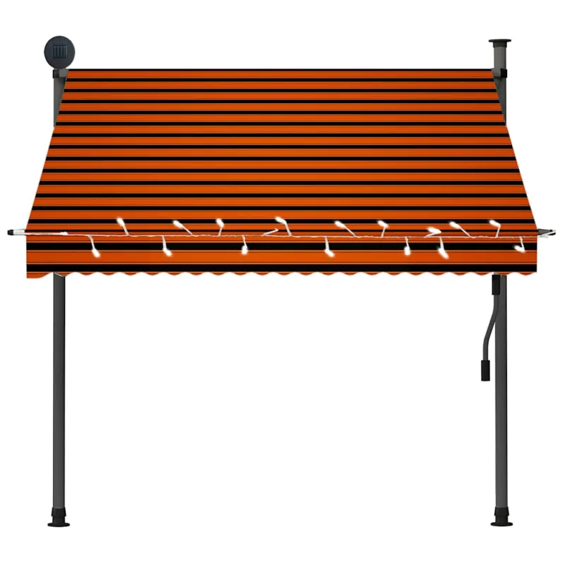 Rankinė ištraukiama markizė su LED, oranžinė ir ruda, 200cm