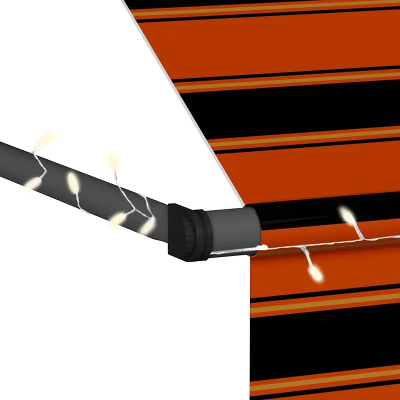 Rankinė ištraukiama markizė su LED, oranžinė ir ruda, 200cm