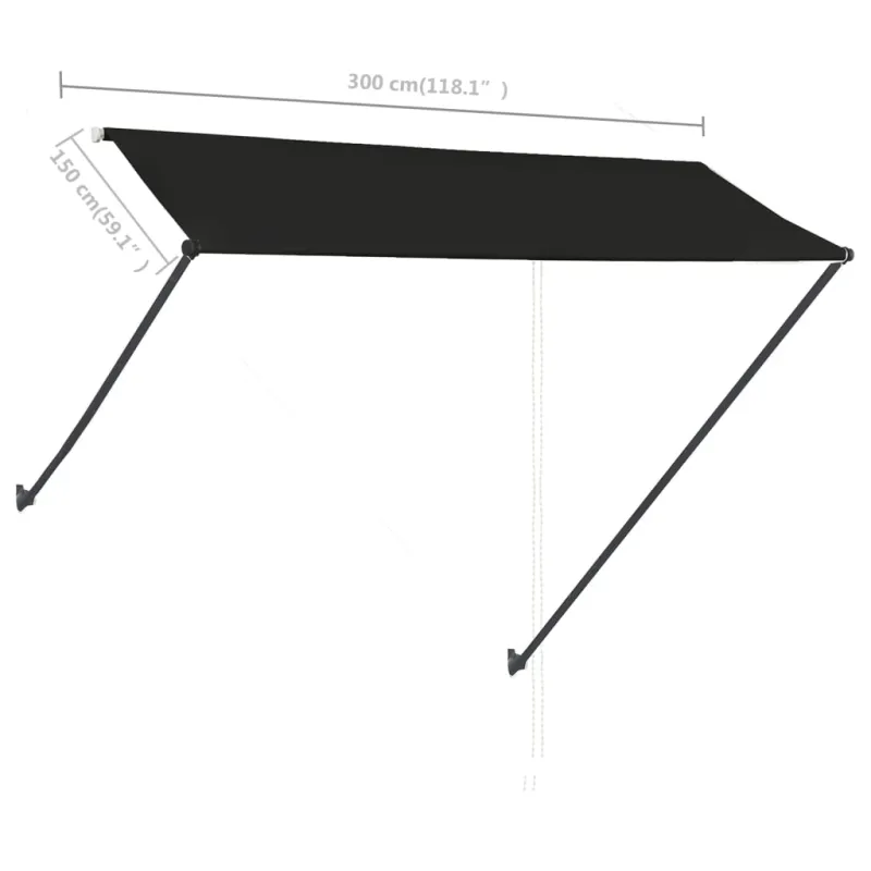 Ištraukiama markizė su LED, antracito spalvos, 300x150cm