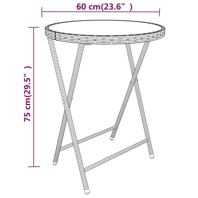Bistro komplektas, 5 osa, hall, polürotan ja klaas