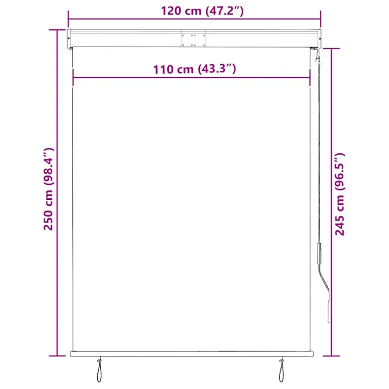 Lauko roletas, baltos ir oranžinės spalvų, 120x250cm