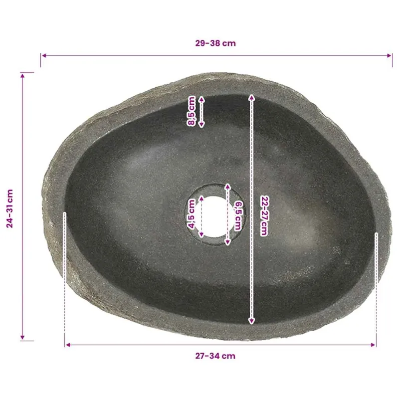 Praustuvas, (29-38)x(24-31)cm, upės akmuo, ovalo formos