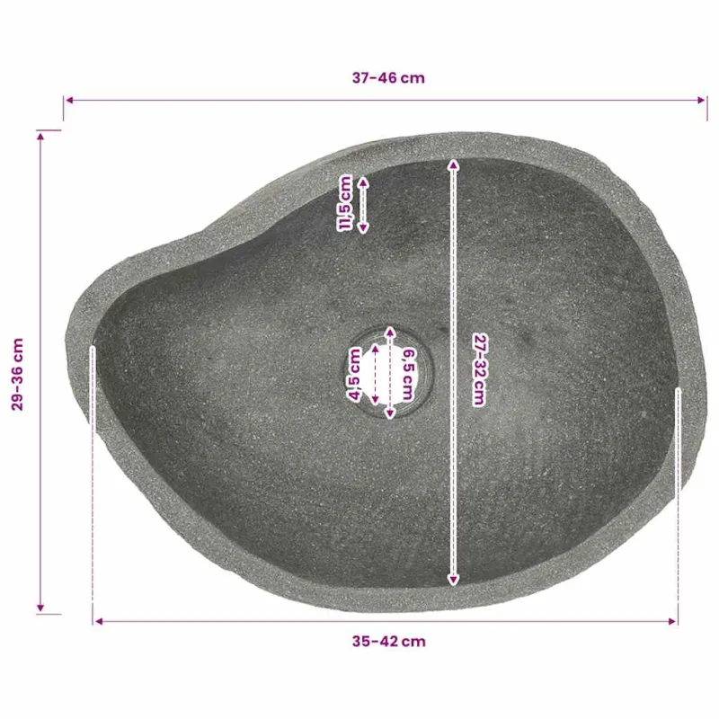 Praustuvas, (37-46)x(29-36)cm, upės akmuo, ovalo formos