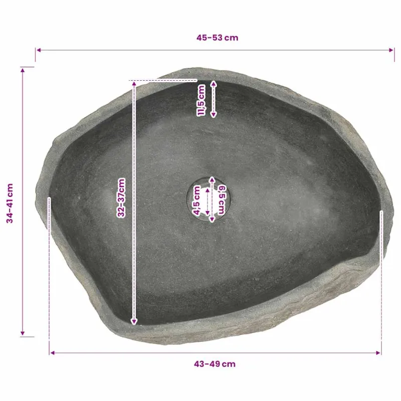 Praustuvas, (45-53)x(34-41)cm, upės akmuo, ovalo formos