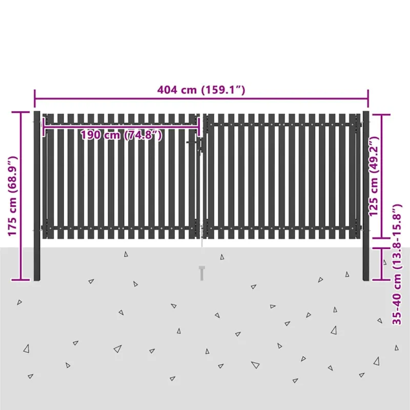 Sodo tvoros vartai, plieniniai, 400x125 cm, antracito spalvos