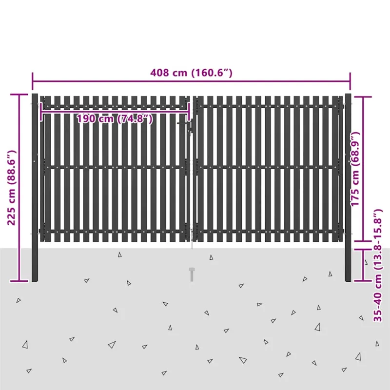 Sodo tvoros vartai, plieniniai, 400x175 cm, antracito spalvos