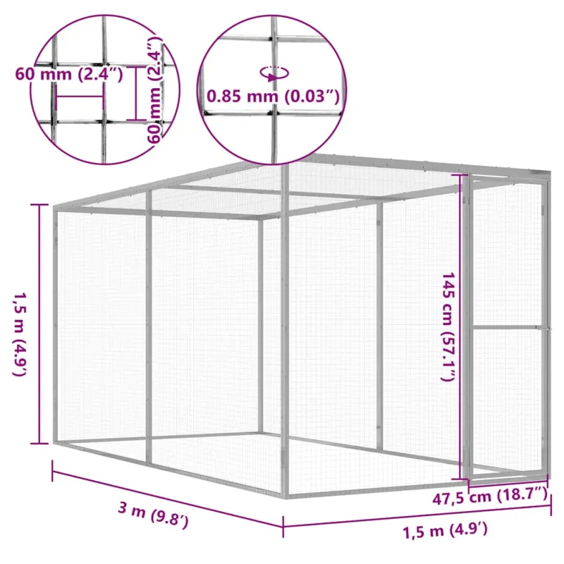 Narvas katėms, 3x1,5x1,5m, galvanizuotas plienas