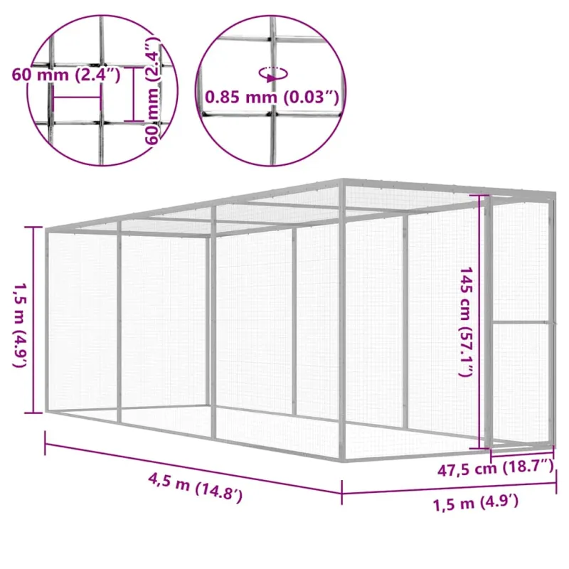 Narvas katėms, 4,5x1,5x1,5m, galvanizuotas plienas
