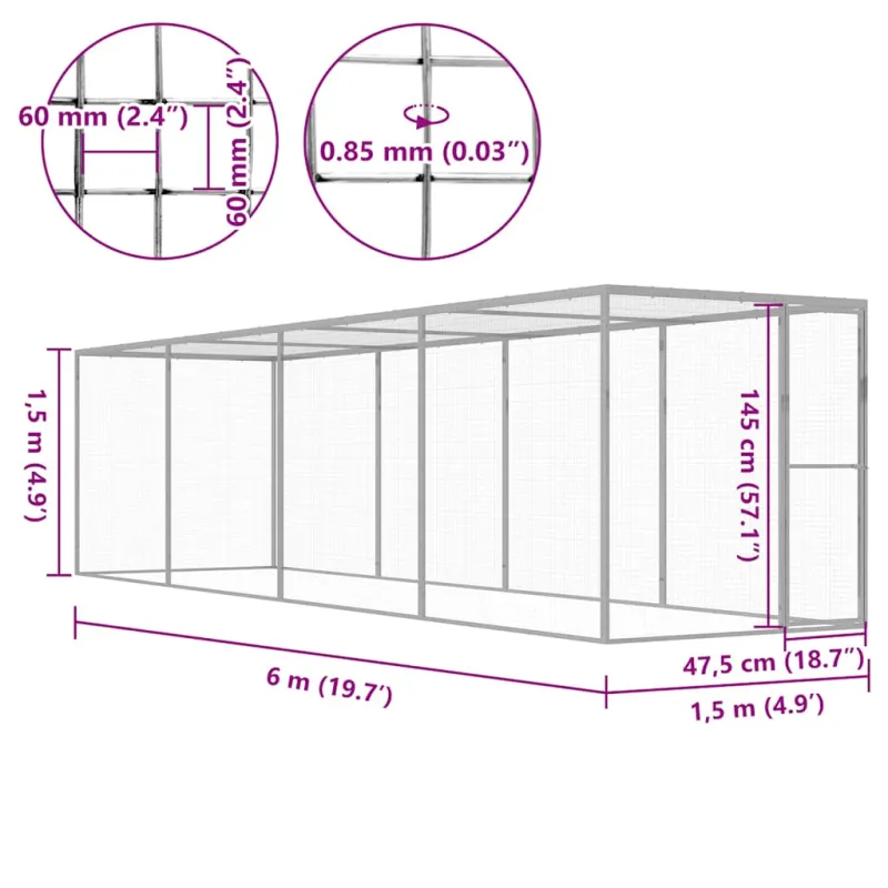 Narvas katėms, 6x1,5x1,5m, galvanizuotas plienas