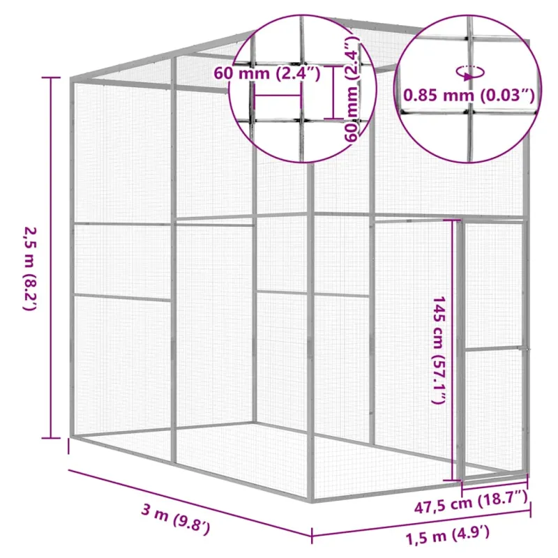 Narvas katėms, 3x1,5x2,5m, galvanizuotas plienas
