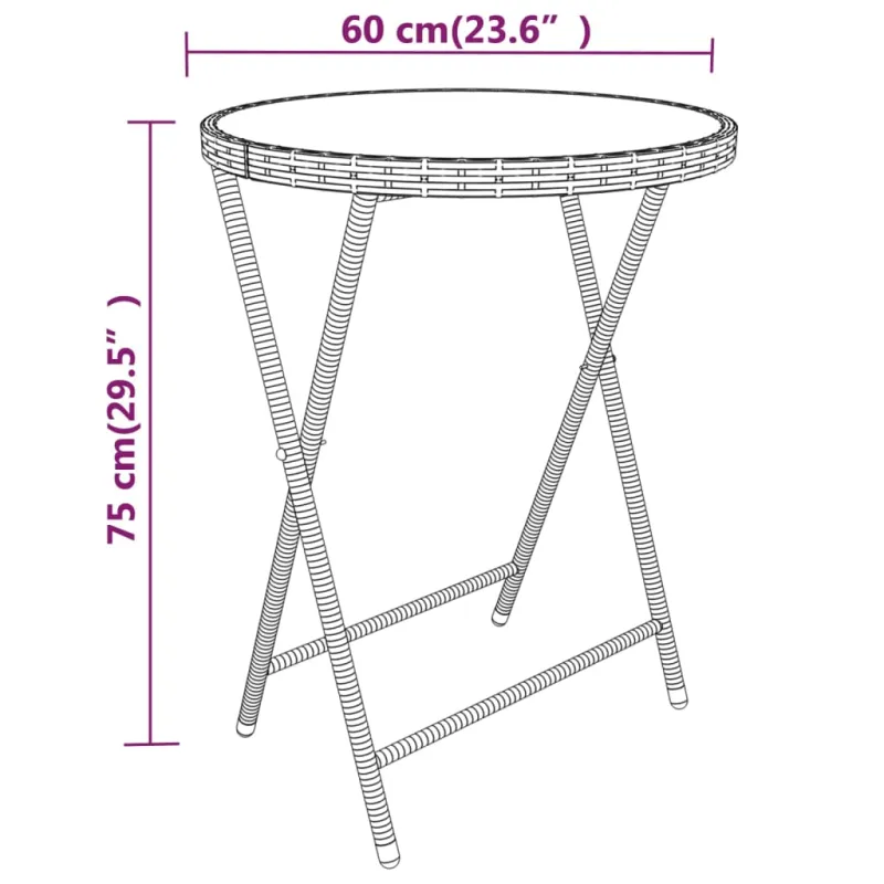 Bistro-Setti, 5 osaa, harmaa, polyrattani ja lasi