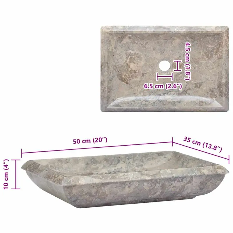 Praustuvas, pilkos spalvos, 50x35x10cm, marmuras