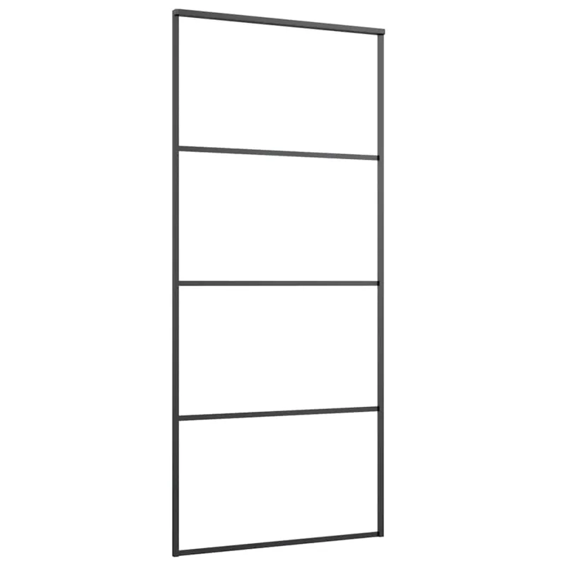 Stumdomos durys, juodos, 90x205cm, aliuminis ir ESG stiklas