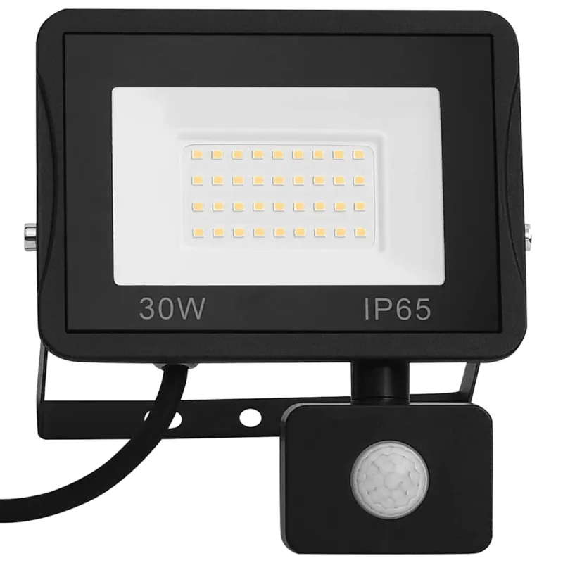 LED prožektorius su jutikliu, šiltos baltos spalvos, 30W