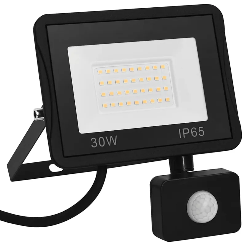 LED prožektorius su jutikliu, šiltos baltos spalvos, 30W