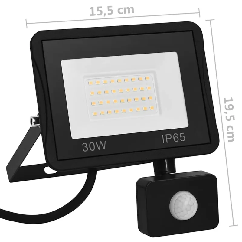 LED prožektorius su jutikliu, šiltos baltos spalvos, 30W