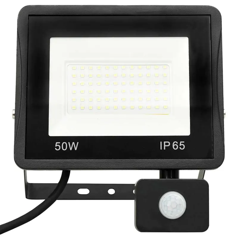 LED prožektorius su jutikliu, šiltos baltos spalvos, 50W