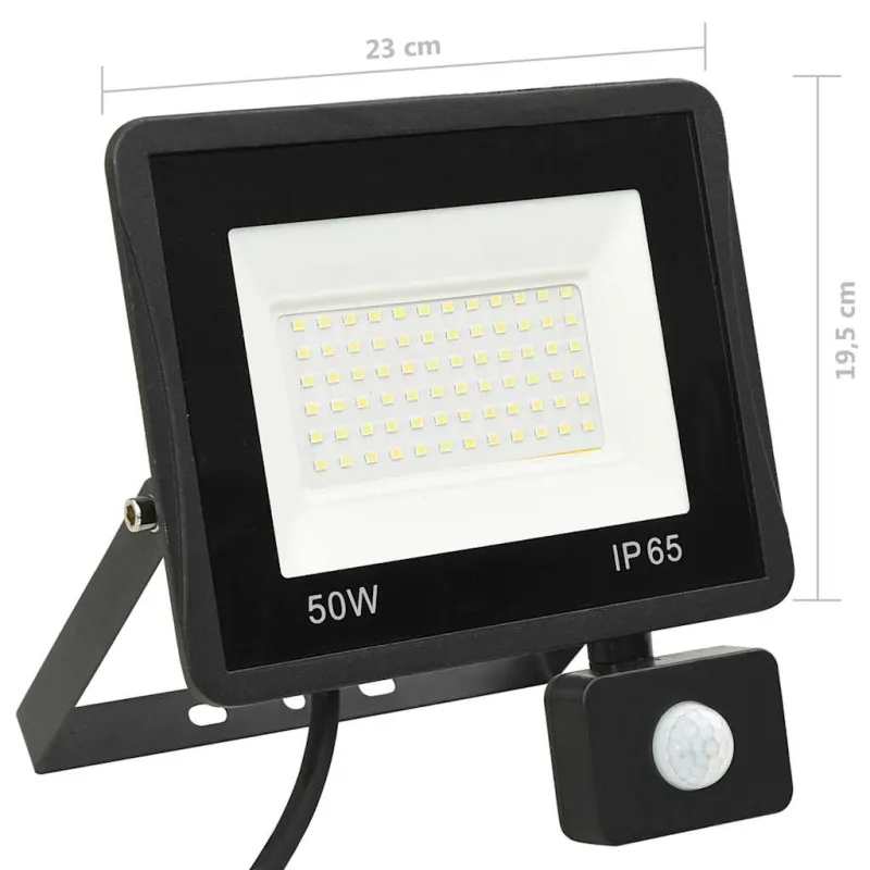 LED prožektorius su jutikliu, šiltos baltos spalvos, 50W