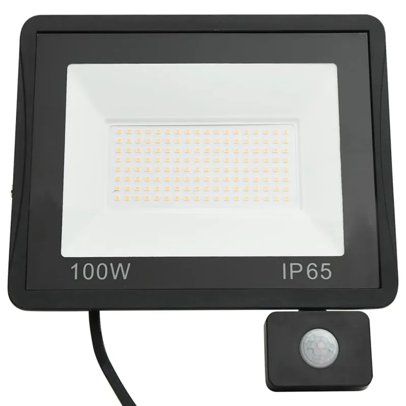 LED prožektorius su jutikliu, šiltos baltos spalvos, 100W