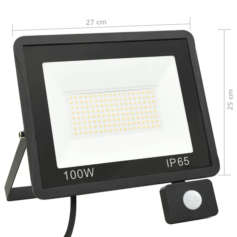 LED prožektorius su jutikliu, šiltos baltos spalvos, 100W