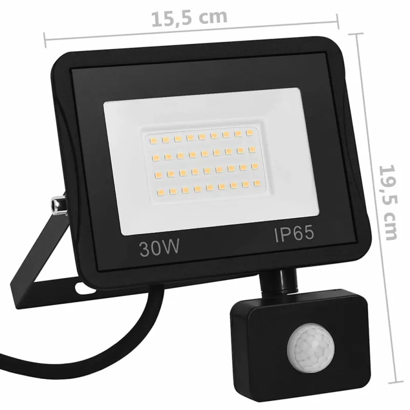 LED prožektorius su jutikliu, šaltos baltos spalvos, 30W
