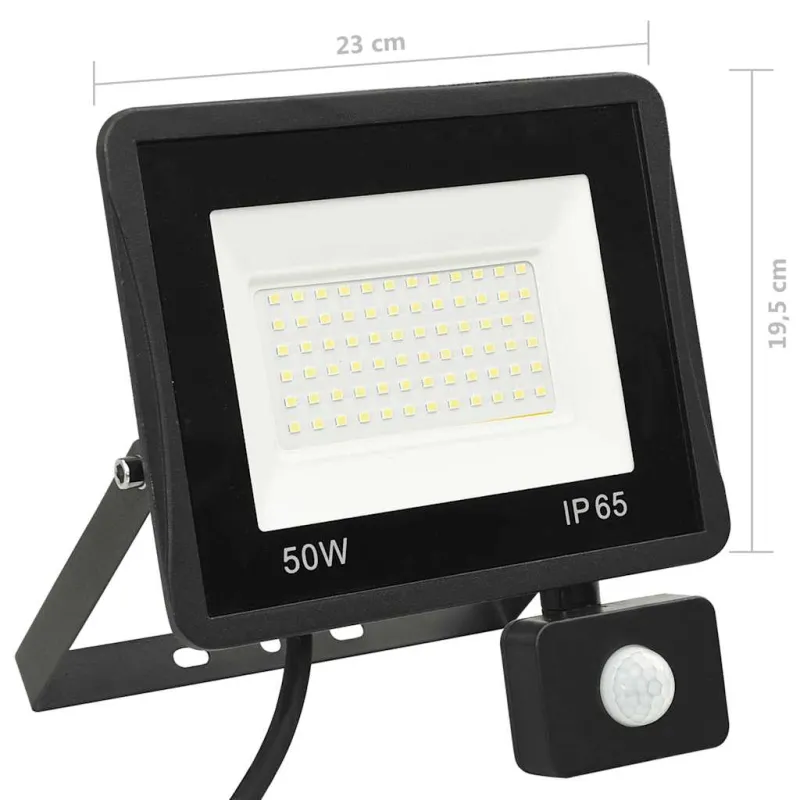 LED prožektorius su jutikliu, šaltos baltos spalvos, 50W