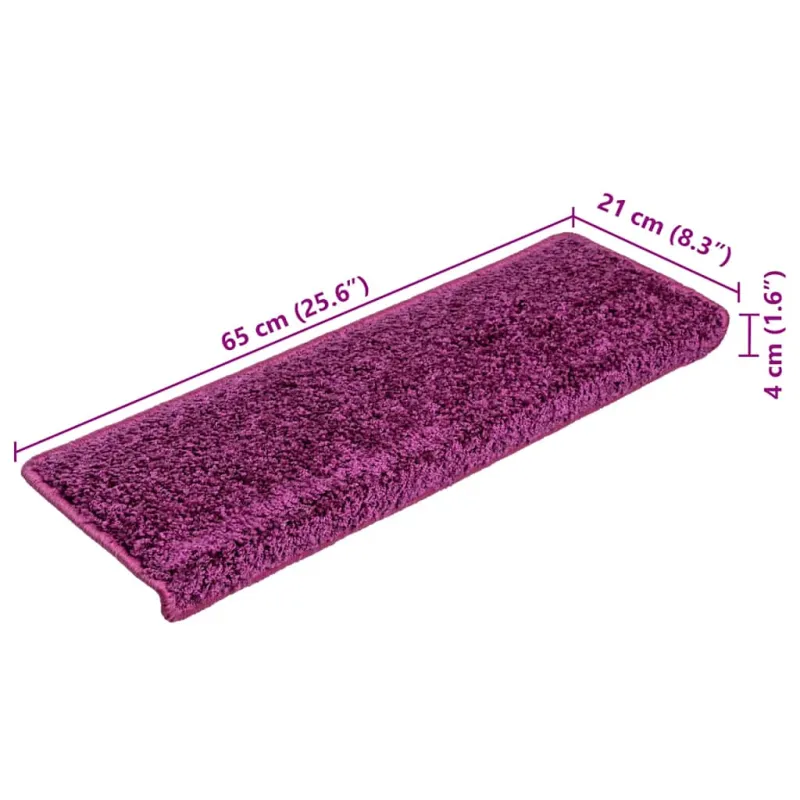 Laiptų kilimėliai, 10 vnt., 65x21x4 cm, violetiniai, stačiakampiai kraštai