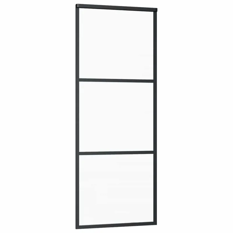 Stumdomos durys, 3 plokštės, juodos, 76x205cm, ESG stiklas ir aliuminis