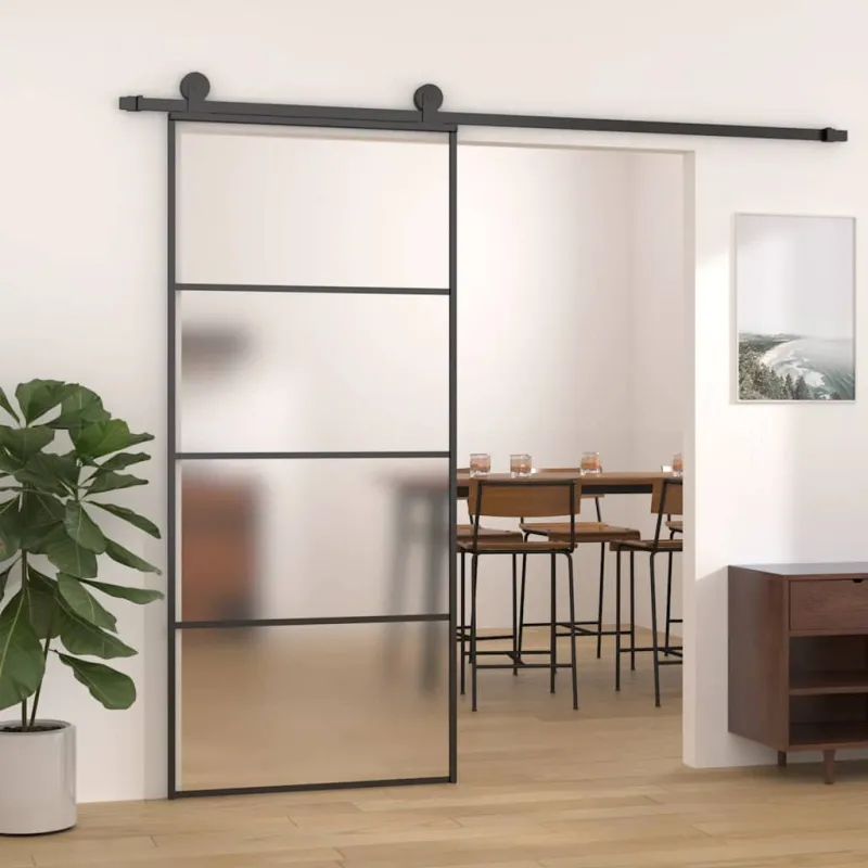 Stumdomos durys, juodos, 90x205cm, ESG stiklas ir aliuminis