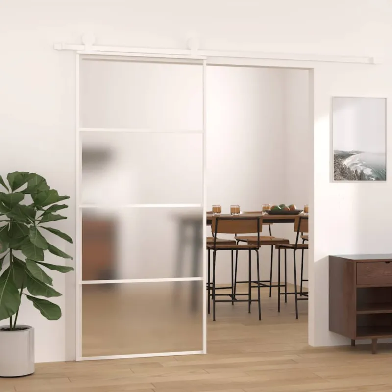 Stumdomos durys, baltos, 90x205cm, ESG stiklas ir aliuminis