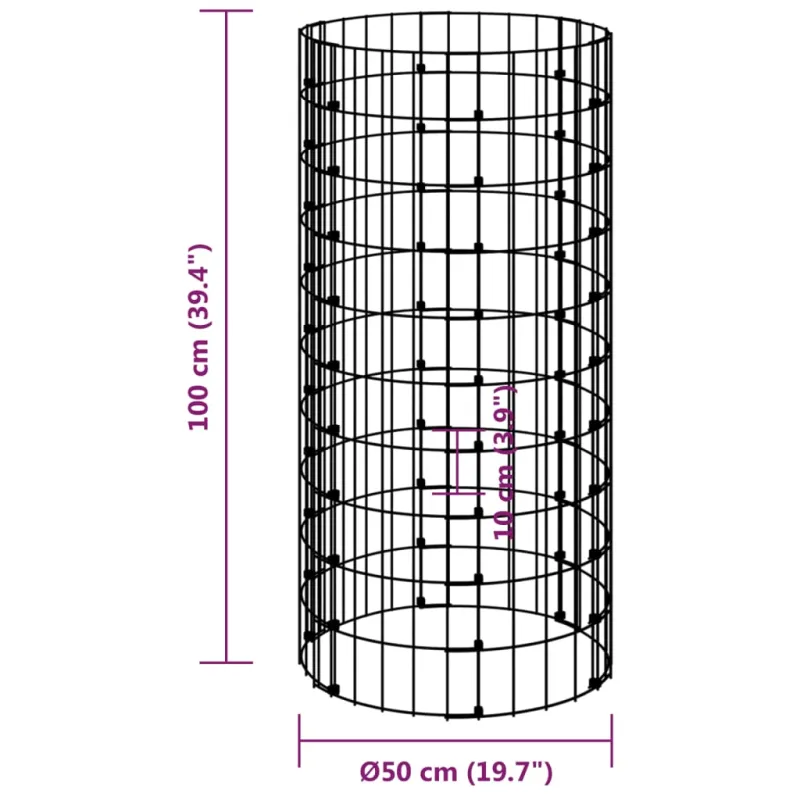 Gabiono stulpas, 50x100cm, galvanizuotas plienas, apskritas