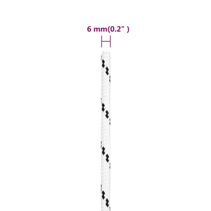 Pinta valties virvė, baltos spalvos, 6mmx25m, poliesteris