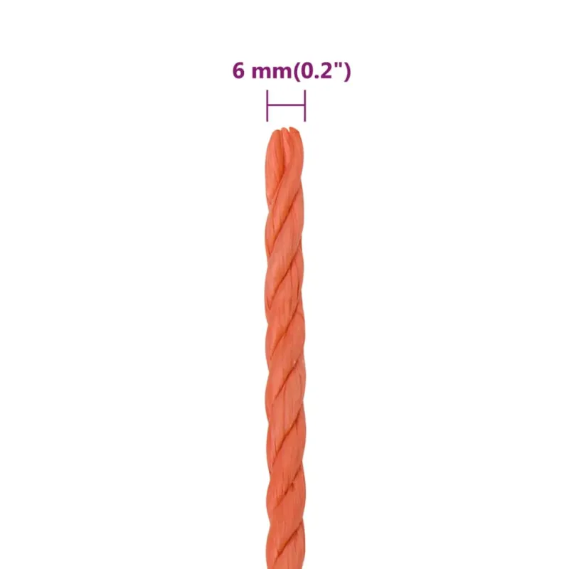 Darbo virvė, oranžinės spalvos, 6mm, 50m, polipropilenas
