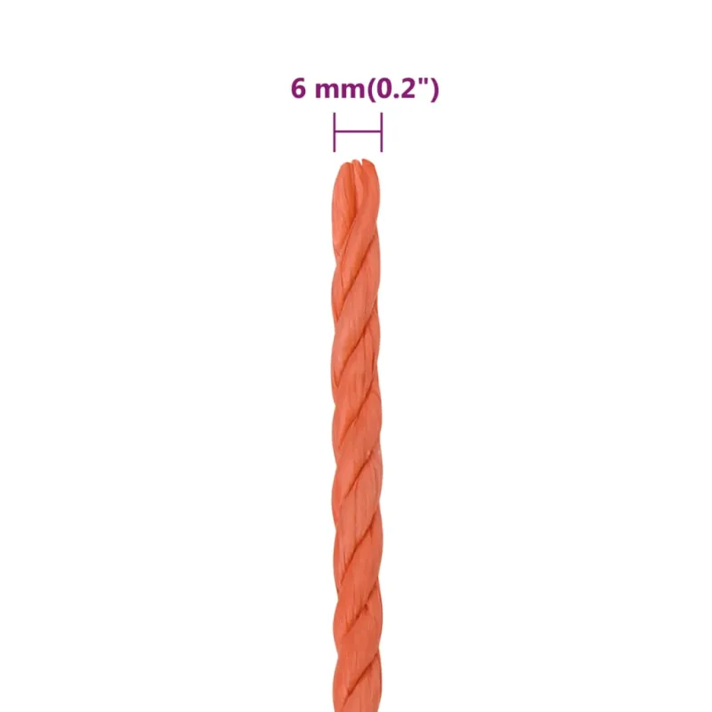 Darbo virvė, oranžinės spalvos, 6mm, 100m, polipropilenas